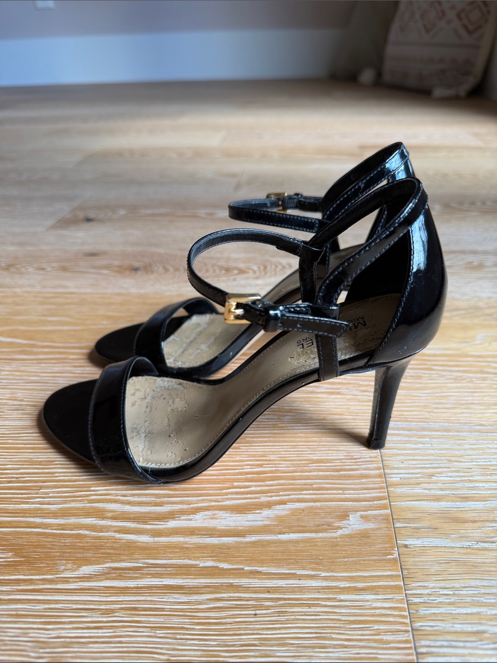 MICHAEL Michael Kors Black Patent Strappy Ankle-Heel Sandals
